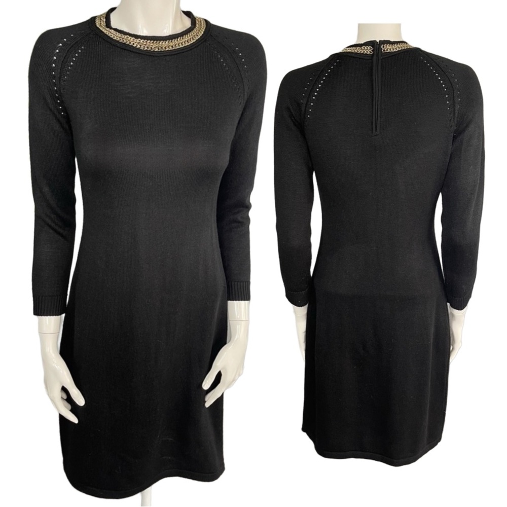 CALVIN KLEIN Black Long Sleeve Sweater Dress